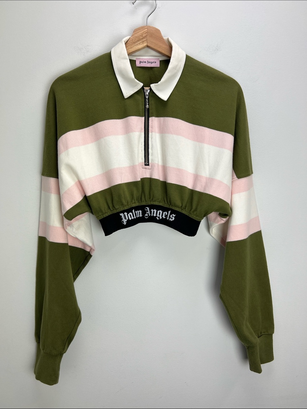 Palm Angels Cropped Striped Polo Shirt Green White Pink Rugby Womens XS